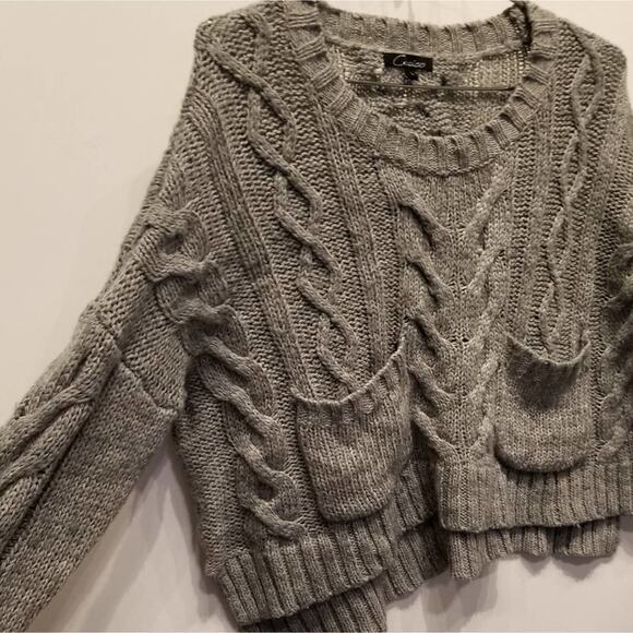 Cecico Silver Gray Chunky Cable Knit Sweater Oversized Size L - Picture 2 of 9